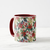 Waterverf poinsettia en holly patroon Kerstmis Mok (Voorkant links)