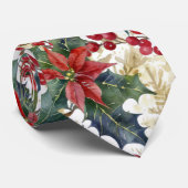 Waterverf poinsettia en holly patroon Kerstmis Stropdas (Opgerold)