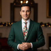 Waterverf poinsettia en holly patroon Kerstmis Stropdas