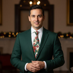 Waterverf poinsettia en holly patroon Kerstmis Stropdas