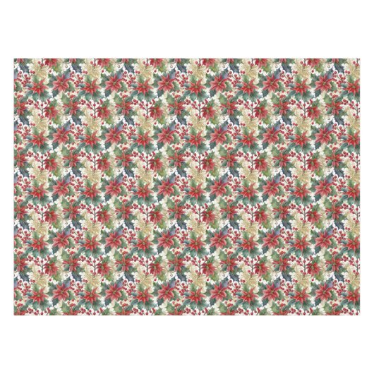 Waterverf poinsettia en holly patroon Kerstmis Tafelkleed (Voorkant (Horizontaal))