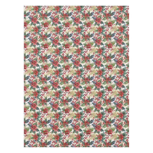 Waterverf poinsettia en holly patroon Kerstmis Tafelkleed (Voorkant)