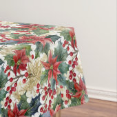 Waterverf poinsettia en holly patroon Kerstmis Tafelkleed (Voorbeeld)