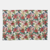Waterverf poinsettia en holly patroon Kerstmis Theedoek (Horizontaal)