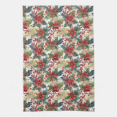 Waterverf poinsettia en holly patroon Kerstmis Theedoek (Verticaal)