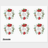 Waterverf Poinsettia en Holly | Vrolijk kerstfeest Ronde Sticker (Vel)