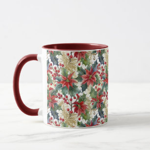 Waterverf poinsettia en hulst patroon Kerstmis Mok