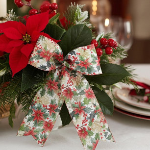 Waterverf poinsettia en hulst patroon Kerstmis Satijnen Lint