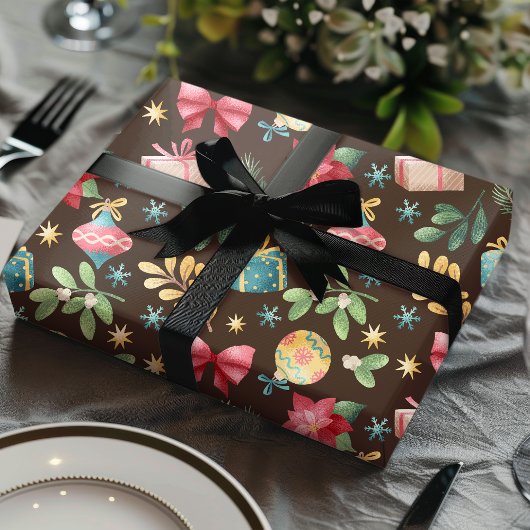 Waterverf Poinsettia en Mistletoe Kerst Cadeaupapier