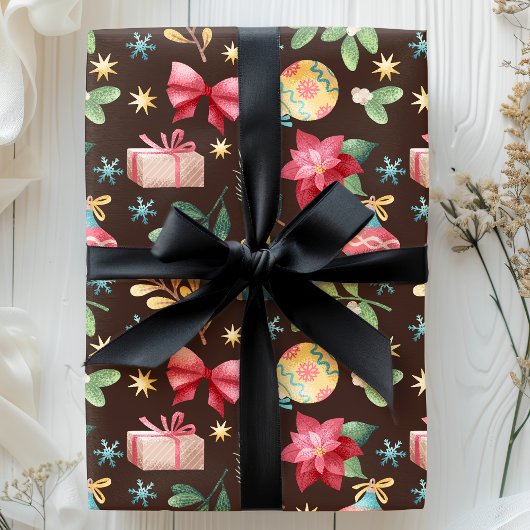 Waterverf Poinsettia en Mistletoe Kerst Cadeaupapier