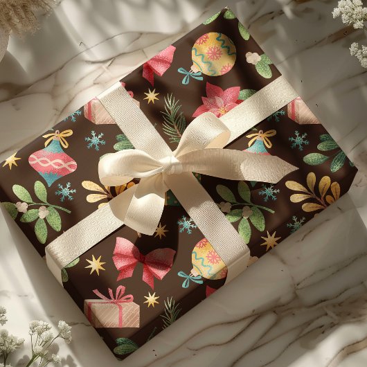 Waterverf Poinsettia en Mistletoe Kerst Cadeaupapier