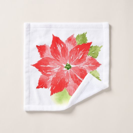 Waterverf Poinsettia en Patroon Bad Handdoek (Wasdoekje)