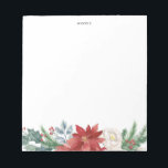 Waterverf Poinsettia en Pine Needles Holiday Notitieblok<br><div class="desc">Vakantiegrootelijke themaadvertenties. Het is voorzien van waterverf grasland met rode punsettia,  witte roos,  naalden,  bessen en hollies. Personaliseer me door namen,  datum of een korte uitdrukking toe te voegen. Dit vakantiepad is perfect als een persoonlijk cadeau.</div>