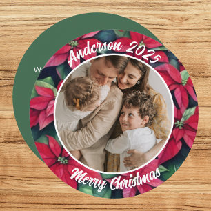 Waterverf Poinsettia Familie Kerst Rond Feestdagenkaart