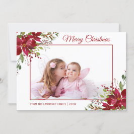 Waterverf Poinsettia Floral Christmas Foto Feestdagenkaart