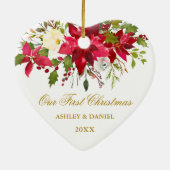 Waterverf Poinsettia Floral eerste kerstgoud Keramisch Ornament (Achterkant)