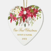 Waterverf Poinsettia Floral eerste kerstgoud Keramisch Ornament (Links)