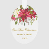 Waterverf Poinsettia Floral Eerste Kerstmis Gld Ornament (achterkant)