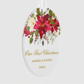 Waterverf Poinsettia Floral Eerste Kerstmis Gld Ornament (voorkant)