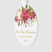 Waterverf Poinsettia Floral Eerste Kerstmis Gld Ornament (voorkant)
