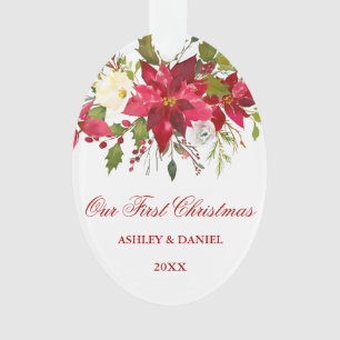Waterverf Poinsettia Floral Eerste Kerstmis Ornament