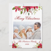 Waterverf Poinsettia Floral Foto met Kerstmis Kaar Kaart (Voorkant)