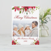 Waterverf Poinsettia Floral Foto met Kerstmis Kaar Kaart (Staand voorkant)
