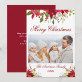 Waterverf Poinsettia Floral Foto met Kerstmis Kaar Kaart (Voorkant / Achterkant)