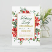 Waterverf Poinsettia Floral Gold Holiday Party Kaart (Staand voorkant)