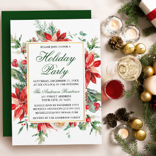 Waterverf Poinsettia Floral Green Holiday Partij Kaart