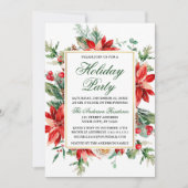 Waterverf Poinsettia Floral Green Holiday Partij Kaart (Voorkant)