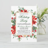 Waterverf Poinsettia Floral Green Holiday Partij Kaart (Staand voorkant)
