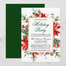 Waterverf Poinsettia Floral Green Holiday Partij Kaart