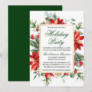 Waterverf Poinsettia Floral Green Holiday Partij Kaart