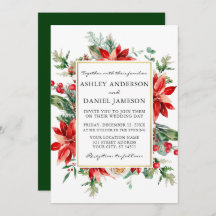 Waterverf Poinsettia Floral Green Wedding