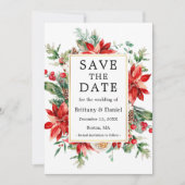 Waterverf Poinsettia Floral Greenery Save The Date (Voorkant)