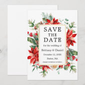 Waterverf Poinsettia Floral Greenery Save The Date (Voorkant / Achterkant)