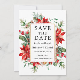 Waterverf Poinsettia Floral Greenery Save The Date