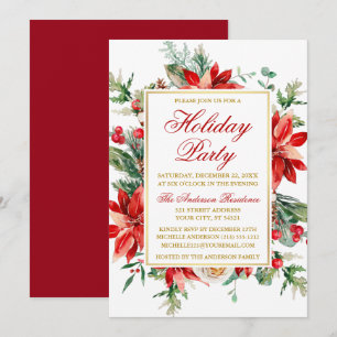 Waterverf Poinsettia Floral Holiday Party Gold Kaart