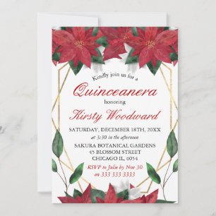 Waterverf Poinsettia Floral Kerstmis Quinceanera Kaart