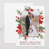 Waterverf Poinsettia Floral kerstPas getrouwd Feestdagenkaart (Voorkant / Achterkant)