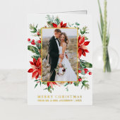 Waterverf Poinsettia Floral Pas getrouwd Elegant G Folie Feestdagenkaart (Voorkant)