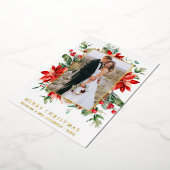 Waterverf Poinsettia Floral Pas getrouwd Red Gold Folie Feestdagenkaart (Gedraaid)