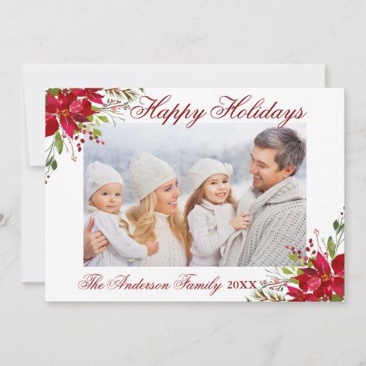 Waterverf Poinsettia Floral Prettige feestdagen Fo Feestdagenkaart (Voorkant)