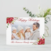 Waterverf Poinsettia Floral Prettige feestdagen Fo Feestdagenkaart (Staand voorkant)