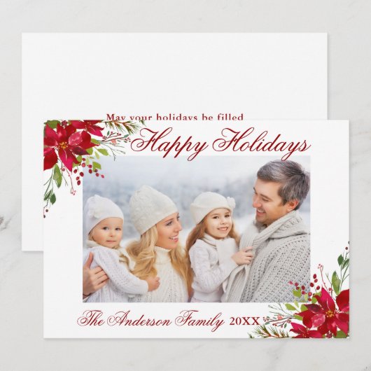 Waterverf Poinsettia Floral Prettige feestdagen Fo Feestdagenkaart (Voorkant / Achterkant)