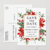 Waterverf Poinsettia Floral slaat de datum op Briefkaart (Voorkant / Achterkant)