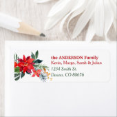 Waterverf Poinsettia Flower Christmas Return Etiket (Insitu)