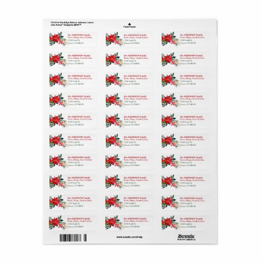 Waterverf Poinsettia Flower Christmas Return Etiket (Full Sheet)