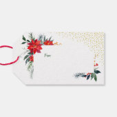 Waterverf Poinsettia Flower Holly Kerstmis Cadeaulabel (Achterkant Horizontaal)